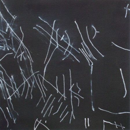 犬の爪跡の記録、紙に墨、水彩、白鉛筆、和田 健