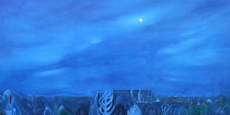 マントノンの青い夜5、2009年、画布に油彩、97×194cm